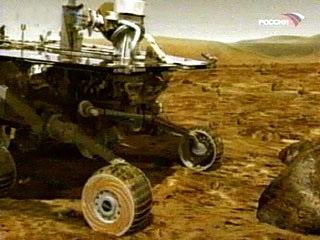 Марсоход Оппортьюнити на краю кратера.